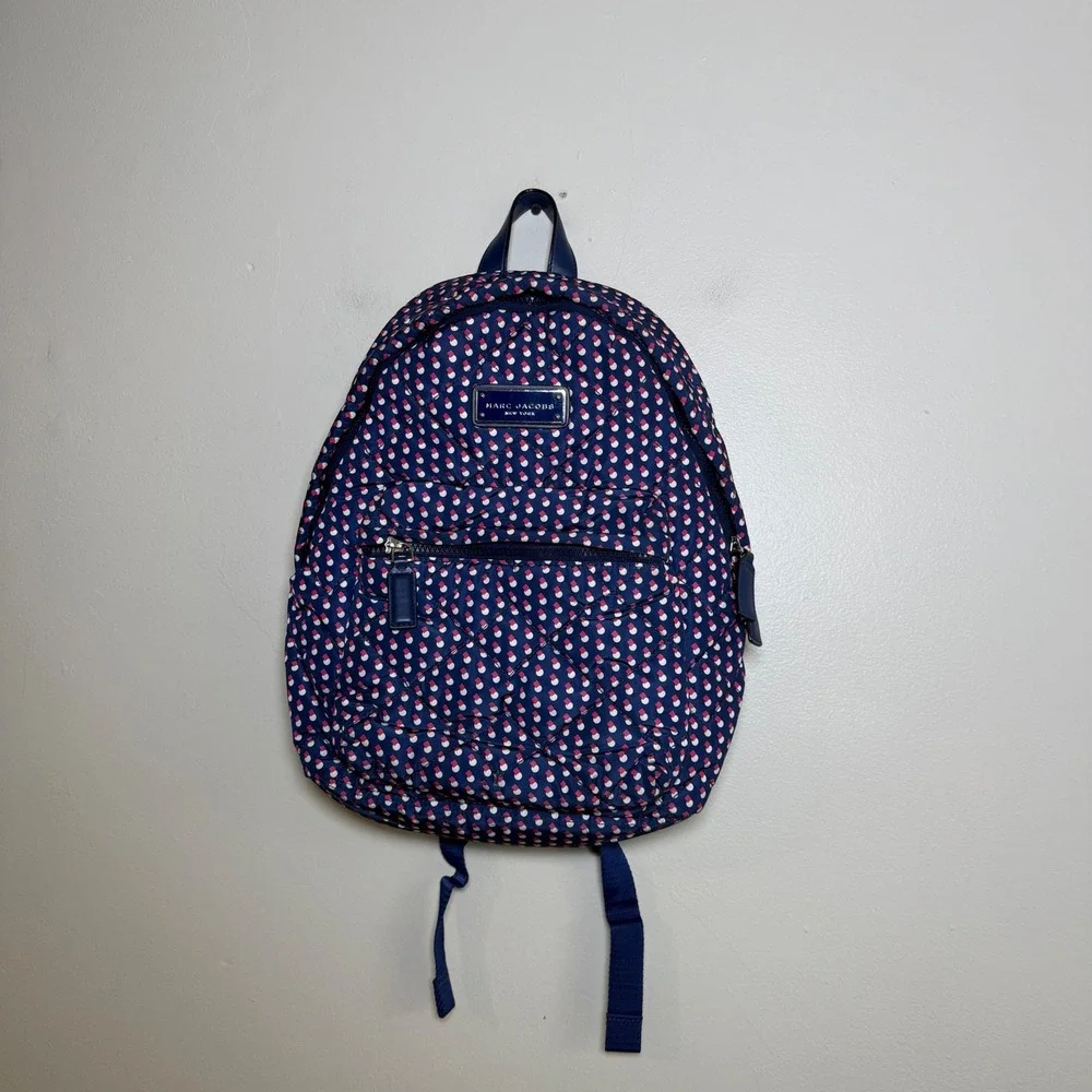 Marc Jacobs M0013564 Quilted Polka Dot Large Backpack Size Large Navy Blue Multi